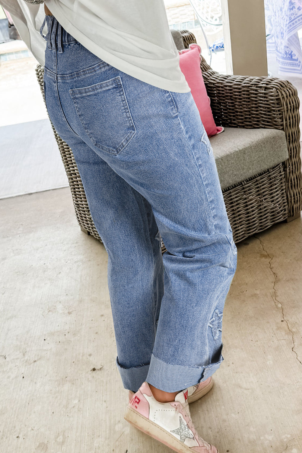 Foiled Star Patchwork Straight Leg Loose Jeans