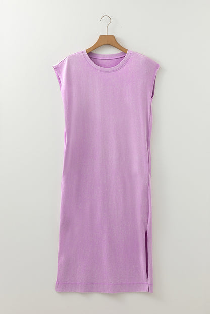 Mineral Wash Pocket Shirt Long Dress (Orchid)