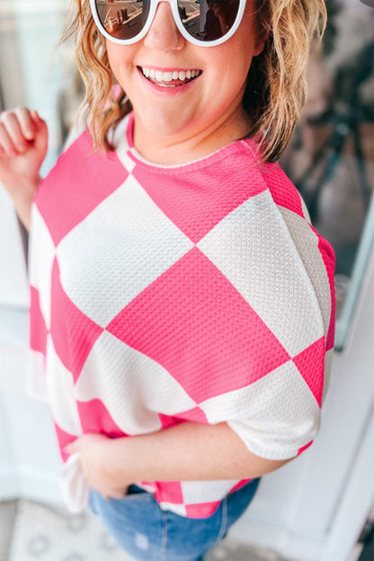 Pink Check Mate Waffle Top (Plus)