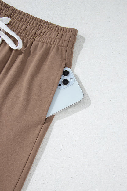 Beige Striped Drop Shoulder Pullover and Jogger Pants Set